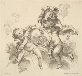 Twee kinderen, een met een zwaard, een ander met een helm