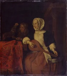 Vrouw die mandoline speelt