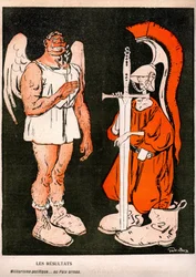 Oorlog en vrede. Allegorie (cartoon) door Gabriele Galantara (1867-1937) op de laatste omslag van het Franse satirische tijdschrift 