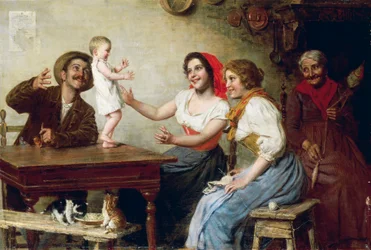 Eerste stappen, door Gaetano Bellei (1857-1922)