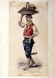 Napolitaanse kleine handel: de aardbeienverkoper. Lithografie door G. Dura