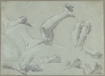 Schetsblad met studies van voeten, handen en een arm