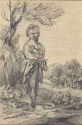 Staande vrouwelijke figuur in een landschap