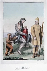 Een Chukchi Koppel met hun kinderen, illustratie uit 