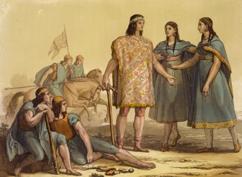 Inboorlingen van de Araucani-stam, Argentinië, uit Le Costume Ancien et Moderne, Volume II, plaat 37, door Jules Ferrario