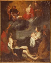 Parochiekerk (Sint-Pieterskerk). Interieur. Zuidbeuk. Het altaar. Schilderij. De geboorte van Christus. Toegeschreven aan G De Craeyer. 17e eeuw.