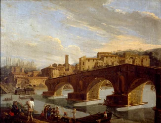 Uitzicht op de Tiber ter hoogte van de breukbrug in Rome