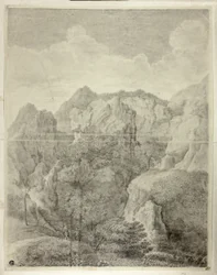 Berglandschap met twee figuren op de voorgrond