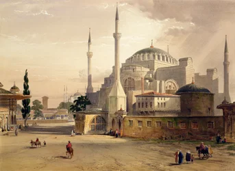 Haghia Sophia, plaat 17: buitenaanzicht van de moskee, gegraveerd door Louis Haghe (1806-85) gepubliceerd 1852