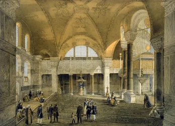 Haghia Sophia, plaat 9: de nieuwe keizerlijke galerij, gegraveerd door Louis Haghe (1806-85) gepubliceerd 1852