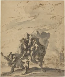 Aeneas draagt Anchises uit het brandende Troje, ca. 1733 (pen en inkt)