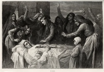 De vocero, Corsicaans funebre lied dat oproept tot wraak. Gravure en verhaal 