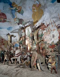 Kruisiging, detail van beelden door Gaudenzio Ferrari (1475-1546), 38e kapel, Heilige Berg van Varallo Sesia (UNESCO Werelderfgoed, 2003), Piëmont, Italië