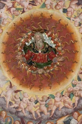 Detail van de Tenhemelopneming van de Heilige Maagd, bekend als "Het koor van engelen die muziek spelen", koepel van het transept, uit 1534 (fresco)