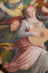 Detail van de Tenhemelopneming van de Heilige Maagd, bekend als "Het koor van engelen die muziek spelen"