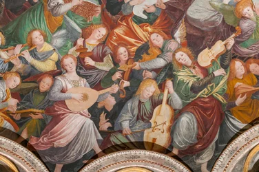 Detail van de Tenhemelopneming van de Heilige Maagd, bekend als "Het koor van engelen die muziek spelen"