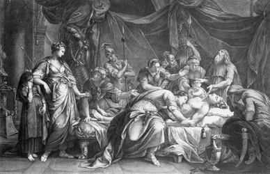 Andromache beweent de dood van Hector, gegraveerd door Domenico Cunego, 1764