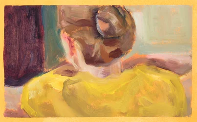 Gele trui (olieverf op papier)