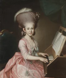 Portret van een jonge dame aan het klavecimbel