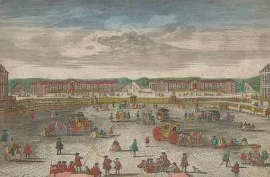 Uitzicht op de stallen van het kasteel van Versailles
