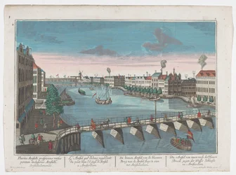 Gezicht op de Binnen-Amstel tussen de Blauwbrug en de Hogesluis te Amsterdam