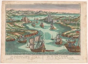 Gezicht op de zeestraat de Dardanellen