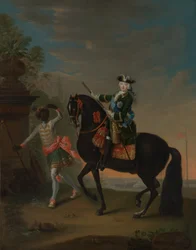 De Keizerin Elizabeth van Rusland te paard, begeleid door een page