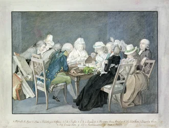 Soiree bij hertogin Anna Amalia van Saksen-Weimar, ca. 1795 (aquarel)