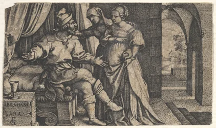 Sarah presenteert Hagar aan Abraham, uit de serie