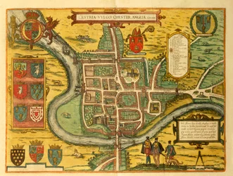 Kaart van Chester uit Civitates Orbis Terrarum door Georg Braun