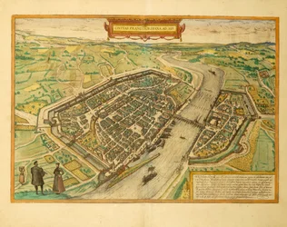 Kaart van Frankfurt uit Civitates Orbis Terrarum door Georg Braun