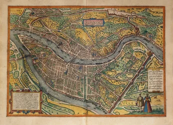 Kaart van Lyon, Frankrijk, uit Civitates Orbis Terrarum