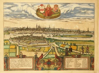 Kaart van Maastricht uit Civitates Orbis Terrarum door Georg Braun
