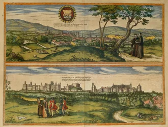 Kaart van Windsor en Oxford uit Civitates Orbis Terrarum door Georg Braun