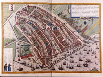 Kaart van Amsterdam. Atlas van Braun en Hogenberg. Amsterdam 1588