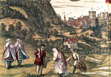 Mauritius van het Alhambra, gravure door George Braun in "Civitatis Orbis Terrarum" geschreven door Franz HOGENBERG (1535-1590), uitgegeven door Gottfried Kempesen in Keulen in zes delen