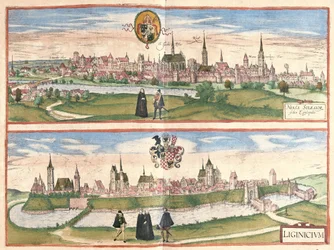 Nysa en Legnica (Lignica), Polen (gravure)