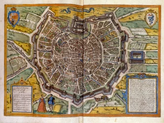 Plan van Milaan in 1585 uit de Atlas van Braun & Hogenberg
