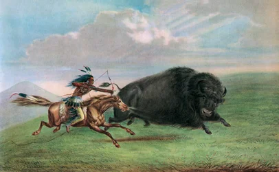 Print naar Buffalo Hunt door George Catlin, ca. 1920