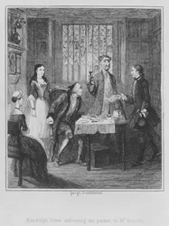 Randulph Crew levert het pakket af aan Mr Scarve