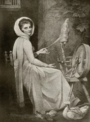 Lady Hamilton als De Spinster, gegraveerd door Thomas Cheesman, uit 