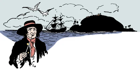 Voorstelling van Turtle Island in de Caribische Zee. Illustratie uit “The boys book of pirates” door George Albert Williams (1875-1932) 1913