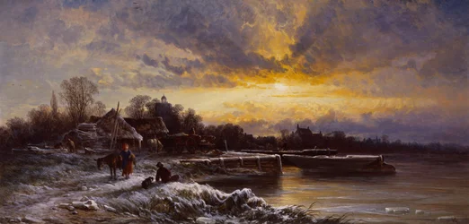 Een winterlandschap, avond