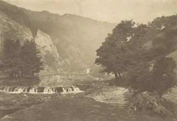 Ingang naar Dove Dale, Derbyshire, 1880s, gedrukt 1888