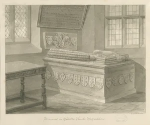 Ellastone Kerk - Monument voor Sir John Fleetwood: sepia tekening