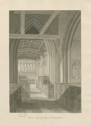 Interieur van Leigh Kerk: sepia tekening
