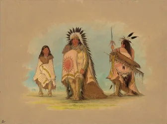 Een Sioux-opperhoofd, zijn dochter en een krijger