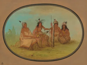 Een oude Ojibbeway-hoofdman en drie krijgers