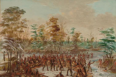 De Tonty smeekt om vrede in het Iroquois-dorp. 2 januari 1680, 1847-1848