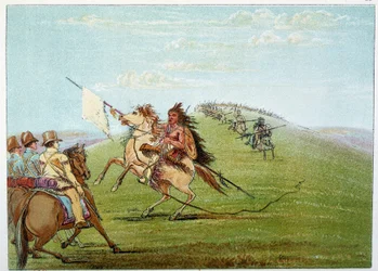 Indianen van Amerika: Indianen vochten tegen het leger. Illustratie door George Catlin
